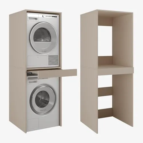 PLATAN ROOM Waschmaschine Trockner Schrank mit Ausziehbrett – Platzsparendes Möbel für Ihr Bad