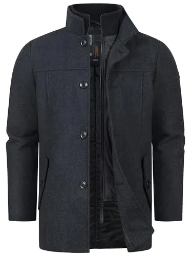 Indicode Herren INLunik Herrenmantel aus Wollmix | Gefütterte Winterjacke für Männer - Stylischer Herrenmantel aus Wollmix mit doppelter Verschlusslösung für optimalen Schutz. Der V-Kragen und die praktischen Taschen bieten vielseitige Nutzungsmöglichkeiten. Ideal für kalte Tage!