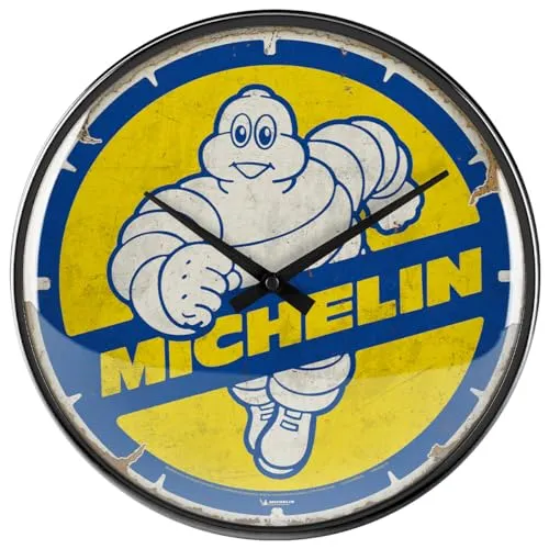 Nostalgic-Art Retro Wanduhr, Ø 31 cm, Michelin – Bibendum 80s - Wohnaccessoires, nostalgisches Design mit hochwertigem Druck, ideal als Geschenk für Auto- und Motorrad-Liebhaber, große und leise Küchenuhr.