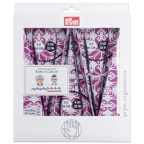 Prym 215010 Rundstricknadel Set Carbon, Edition Arne & Carlos, 3,0-4,0 mm, Schwarz, Lila