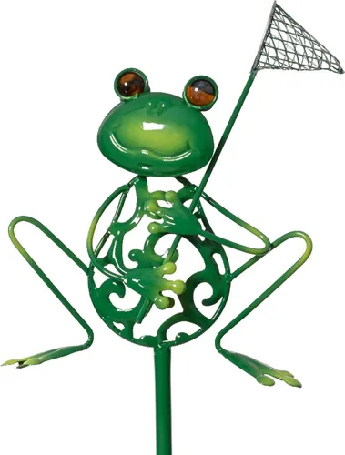 Dekofigur Frosch mit Kescher 91cm Metall Außendeko Grün