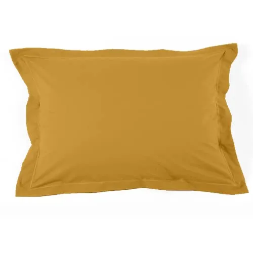 Duquennoy & Lepers 1867 Linge de lit Kopfkissenbezug, 50 x 70 cm, Kissenbezug aus Baumwollperkal, 80 Fäden, flache Rüschen, einfarbig, senfgelb