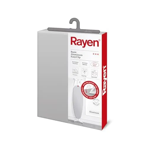 Rayen | Universelle Bügelbrettabdeckung | EasyClip-Einstellung des Bügelbezugs | 2 Schichten: Schaumstoff und 100% Baumwollgewebe | Aluminium-Qualität | Basis-Sortiment | Maße: 130x47 cm | Grau