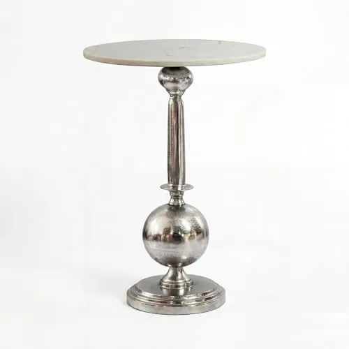 Wohnling Beistelltisch Rund 40x40cm Silber mit Marmorplatte - Eleganter Beistelltisch mit kunstvollem Design und robuster Marmorplatte. Ideal für dein Wohnzimmer, bietet Platz für Dekoration oder Getränke und ist ein echtes Unikat durch die natürliche Maserung.