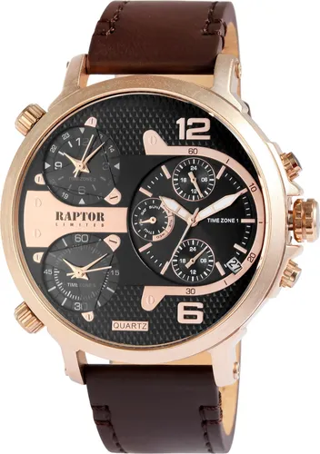 Raptor Limited Quarzuhr Maxx mit Echtlederband - Hochwertige Herren-Armbanduhr mit 3 Quarzuhrwerken, Datumsanzeige und edlem Echtlederband, ideal als Geschenk für besondere Anlässe.