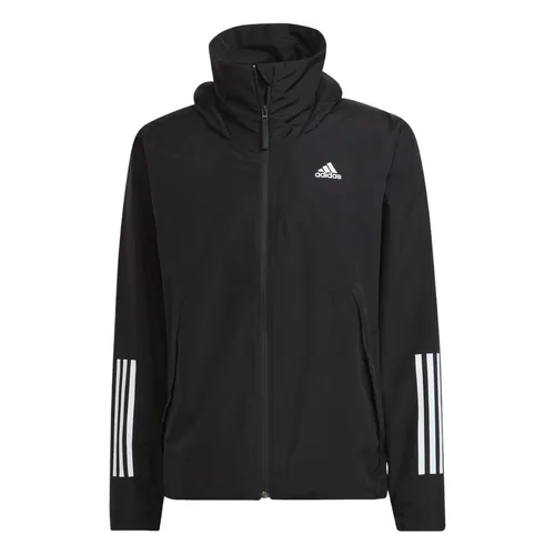adidas Regenjacke BSC 3-Streifen RAIN.RDY schwarz, Herren Größe S - adidas Bekleidung, wasserdicht mit vollständig versiegelten Nähten für optimalen Schutz bei schlechtem Wetter und aus recycelten Materialien für umweltbewusste Träger.