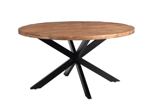 Livingfurn Esstisch Rocky Round Spider 130 cm – Mangoholz & Stahl – Braun - Moderner runder Esstisch aus Mangoholz und pulverbeschichtetem Stahl. Ideal für 4 Personen, pflegeleicht und ein echter Blickfang in jedem Essbereich.