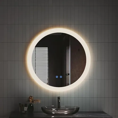 IMPTS Runder Badspiegel mit Beleuchtung LED Badezimmerspiegel mit Touchschalter Anti-Beschlag Beschlagfrei Dimmbar Neutralweiß 4000K Bad Wandspiegel mit Licht 60cm