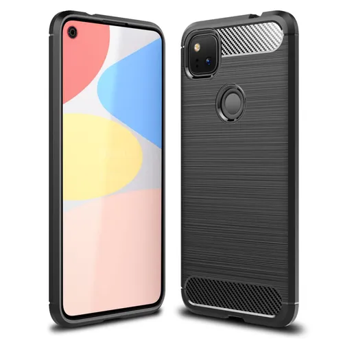 Handy Hülle für Google Pixel 4a, Carbon Case Silikon Cover Schutz Tasche