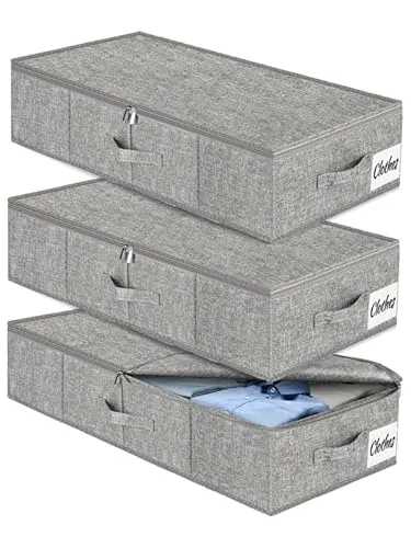 Unterbett Aufbewahrungsbox mit Deckel, 3 Stück Faltbar Unterbettkommode, Waschbar Kleideraufbewahrung & Organisation, 3 Griffen Doppelreißverschluss Aufbewahrungsboxen für Kleidung Decken, 76x40x17cm