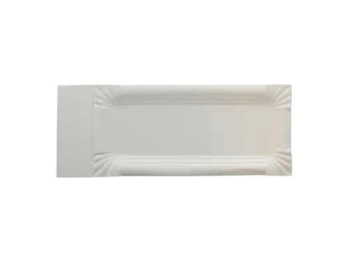 TOP 250 Stück Bratwurst Pappteller eckig 8x18+3cm mit Abriss