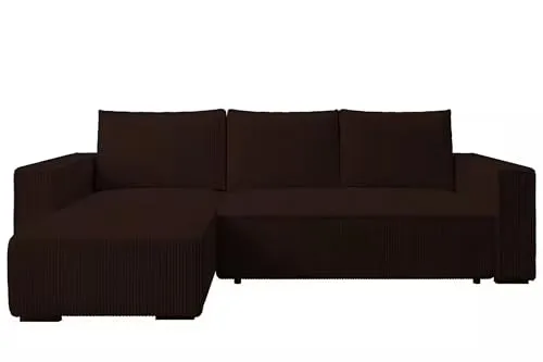 storez24 Ecksofa Letto, Eckcouch in L-Form mit Schlaffunktion und Bettkasten, Farbe: Dunkelbraun, Cordstoff, Ottomane Links