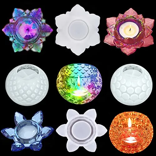 4PCS Epoxidharz Kerzenhalter,DIY Silikonform Epoxidharz Formen Gießform Silikonformen Epoxidharz für Schmuck Kosmetik, Aufbewahrungsbox, Kerze, Blumentopf (#2)