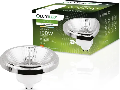 LUMILED LED-Leuchtmittel ES111 GU10 Fassung 230V 15W (Entspricht 100 Watt) Neutralweiß 4000K 24° Silber 1521 lm Lampen Reflektor