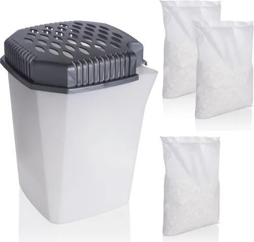 Luftentfeuchter mit Ausgießer ohne Strom mit 3x 680gr. Granulat - Wiederverwendbar - hält 4 Monate - Raumentfeuchter für Küche Badezimmer