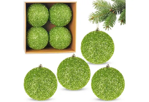 BRUBAKER Weihnachtsbaumkugel Glitzer Weihnachtskugeln - 4er Set große Glitter Baumkugeln - 10 cm (4 St), Christbaumkugeln Bruchsicher aus Kunststoff - Christbaumschmuck