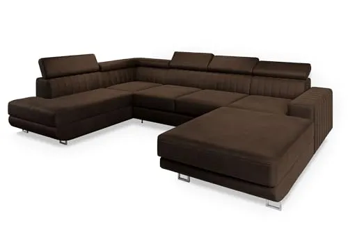 Masseno Ecksofa SIENA L-S mit Schlaffunktion - Ecksofa mit Bettkasten und verstellbaren Kopfstützen, ideal für stilvolle Wohnräume und Übernachtungsgäste. Genießen Sie Komfort und Funktionalität in einem eleganten Design.