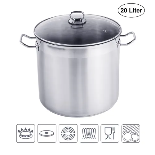 XXL Profi Universalkochtopf Suppentopf Jumbotopf 20 Liter - Kochtöpfe aus hochwertigem Edelstahl, für alle Herdarten geeignet und backofenfest bis 160°C. Ideal für Suppen und Eintöpfe, pflegeleicht und spülmaschinengeeignet.