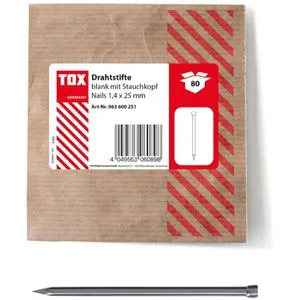Tox Nägel 063600251, 1,4 x 25mm, blank, glatt, Stauchkopf, DIN 1152, 80 Stück