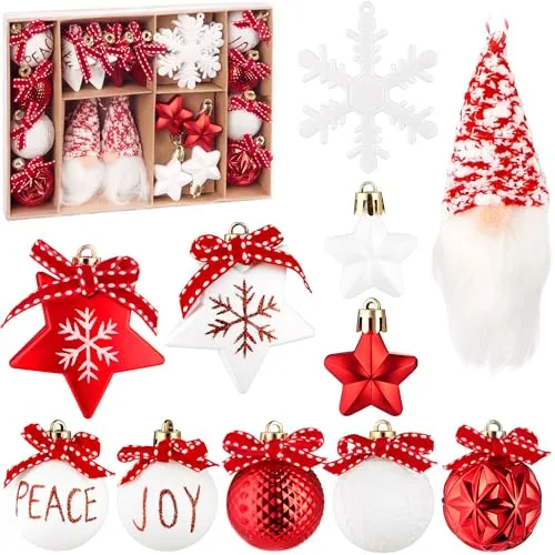 BRUBAKER 24 Stück Christbaumschmuck Rot und Weiß in rot von BRUBAKER