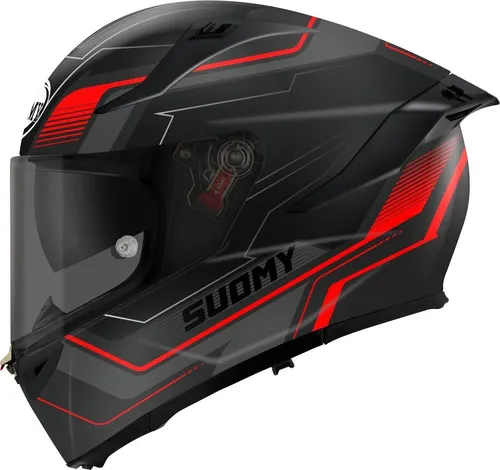 Suomy Speedstar 2 Visual Integralhelm - Schwarz/Dunkelgrau/Rot - M - Motorradhelm mit aerodynamischem Design, innovativer Tricomposite-Schale für maximalen Schutz und hervorragender Belüftung für komfortable Fahrten bei jedem Wetter.