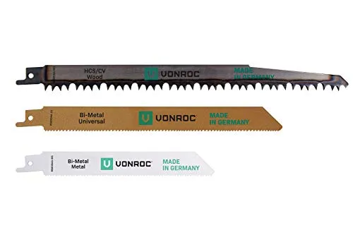 VONROC Satz Universal-Sägeblätter für eine Säbelsäge - 3-teilig – für Holz und Metall – Made in Germany