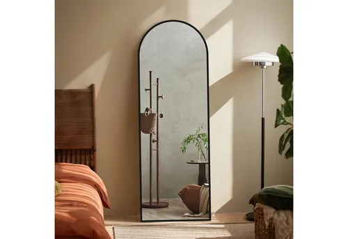 Boromal Ganzkörperspiegel Schwarz Weiß Rahmen Standspiegel Oval Wandspiegel Groß Wand Ganzkörper (für Schlafzimmer Badezimmer Wohnzimmer Arched), Spiegel Rund