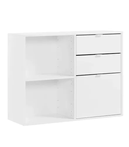 mokebo Aktenregal 'Der Verstauer' – 108x35 cm, Weiß, Holzregal mit Schubladen - MAXIMALE ORGANISATION! Dieses vielseitige Regal bietet 4 Fächer für Ordner und Bücher. Offene und geschlossene Ablageflächen sorgen für Ordnung. Hergestellt aus europäischem Holz – ideal für Büro und Kinderzimmer.