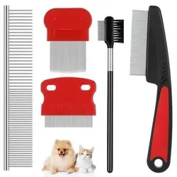 Haustierpflege Set: 5-in-1 Tränenfleck Entferner und Flohkämme - Vielseitiges 5-in-1 Set für die Pflege von Haustieren. Enthält spezielle Kämme zur sanften Tränenfleckentfernung und für die Bekämpfung von Parasiten. Hochwertige Materialien und ergonomisches Design für eine einfache Anwendung.