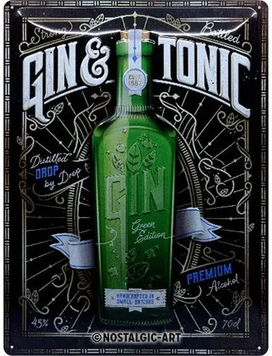 Nostalgic-Art Bar Küche Blechschild - Gin & Tonic 30x40 cm - Vintage Metallschild für die Bar oder Küche, mit 3D-Effekt und gewölbtem Design, ideal für alle Anlässe und ein echter Hingucker.
