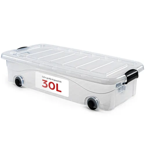 Unterbett Aufbewahrungsbox mit Rollen und Deckel - Praktische, stapelbare Aufbewahrungsbox aus Plastik mit abnehmbarer Abdeckung. Ideal für die platzsparende Lagerung unter dem Bett. Maße: 78 cm x 17.7 cm x 39.4 cm.
