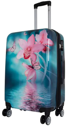 Warenhandel König Hartschalen-Trolley Orchidee - Hartschalenkoffer mit 4 leichtlaufenden Doppelrollen, wasserabweisend und erweiterbar für mehr Packvolumen – ideal für Reisen und Urlaub.