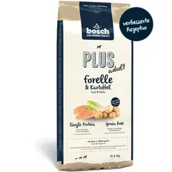 Bosch Plus Forelle & Kartoffel 2,5 Kg - Hundefutter für ernährungssensible Hunde, getreidefrei mit frischer Forelle als Hauptproteinquelle und leicht verdaulichen Kartoffeln für optimale Haut- und Fellgesundheit.