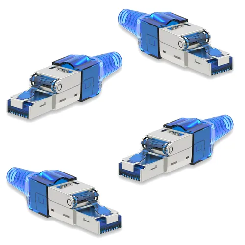 4x Netzwerkstecker CAT 7 Werkzeuglos RJ45 Netzwerk Stecker Verlegekabel Metall