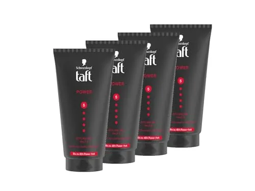 Schwarzkopf TAFT Gel Power (4x 150 ml), Haargel für bis zu 48 Stunden starken Halt, sanft zu Haar und Kopfhaut, veganes, Gel
