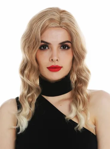 Perücke Damenperücke Frau lang Scheitel gewellt wellig blond gesträhnt Diva