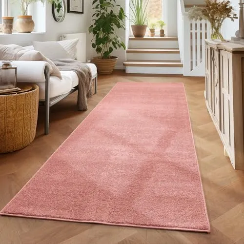 Carpettex Wohnzimmer Teppich - Kurzflor Modern Einfarbig 80 x 150 cm Rosa - Waschbar Extra Weich Flauschig für Küche, Schlafzimmer, Kinderzimmer, Esszimmer, Flur