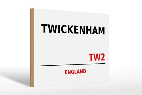 Holzschild England 30x20 cm Twickenham TW2 Holz Deko Schild wooden sign