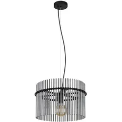 Hängeleuchte Pendellampe aus Metall und Glas, schwarz und rauchfarben - Elegant designte Hängeleuchte mit 1 Flammig E27 Fassung, ideal für Wohnzimmer und Esszimmer. Verleihen Sie Ihrem Raum eine geheimnisvolle Atmosphäre mit individuell kürzbarem Kabel.