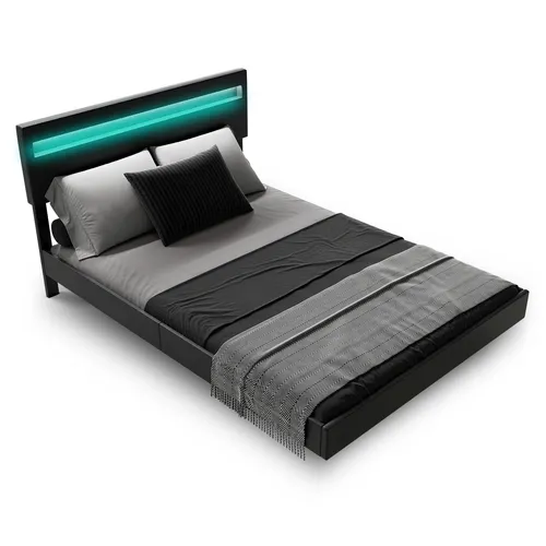 Juskys Polsterbett Lissabon - Schwebebett mit LED-Beleuchtung - Betten: Modernes Schwebebett mit integrierter LED-Beleuchtung für stimmungsvolles Ambiente und verstellbarem Kopfteil für individuellen Komfort.