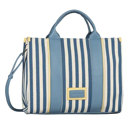 Tom Tailor Malie Shopper Tasche 38cm - Streifen Blau - Damentaschen, stilvolle Shopper-Tasche im angesagten Streifen-Design, ideal für Alltag und Freizeit, mit praktischem Reißverschluss und großzügigem Innenraum.