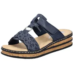 Rieker Pantolette Schlappen blau 37 EU - Pantoletten in Größe 37 EU, mit bequemem Klettverschluss und 4 cm Absatzhöhe, ideal für den Alltag und Freizeit.