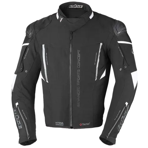 Büse Rocca Textiljacke - Schwarz/Weiß - Größe 52 - Motorradjacke mit herausragender Wasserdichtigkeit und Atmungsaktivität, ideal für sicheres Fahren bei jedem Wetter.