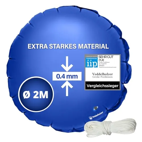 Veddelholzer XXL Ø2 m Poolkissen rund Set - Luftkissen für Poolabdeckung, inklusive 6 m Befestigungsseil und Reparaturkit. Schützt vor Frostschäden und ist chlor- sowie UV-beständig.