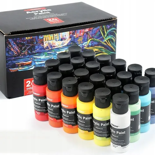 Klassisches Acrylfarben Set 24 Farben à 60ml mit Pinseln für DIY Kunst Graffiti
