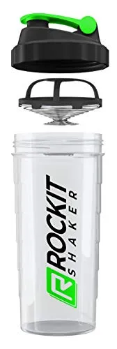 ROCKITZ Protein Shaker | garantiert auslaufsicher | patentiertes Mischsystem | Shaker Proteinpulver - Eiweiß Shaker | Made in Germany | Fitness Trinkflasche | BPA frei (Transparent | Grün, 900ml)