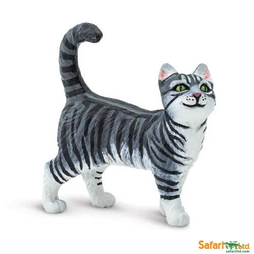Safari Ltd 100128 Grau getiegerte Katze 5 cm Serie Hunde und Katzen