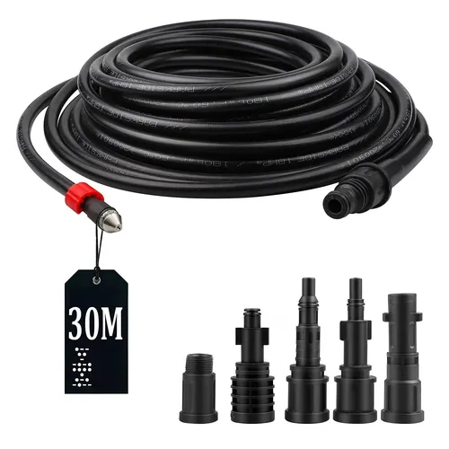 30M Rohrreinigungsschlauch 180bar 60°C Rohrreinigungsset inkl 5 Adapter für K...