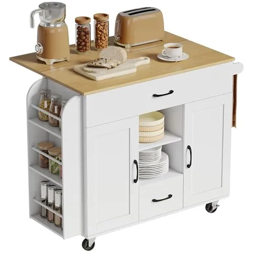 Kücheninsel Küchenwagen mit Rollen und 2 Schubladen in Weiß