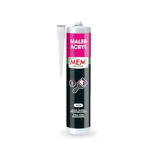 MEM Maler Acryl weiß 300 ml - Silikon & Acryl, wasserfest und flexibel, ideal für präzise Malerarbeiten und Abdichtungen.